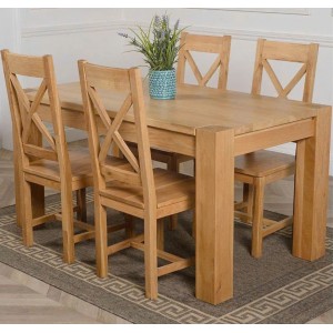 Chunky1m2 : Bàn Ăn Gỗ Sồi 1m2 + 4 Ghế ( Lưng X - Mặt Ghế Gỗ )